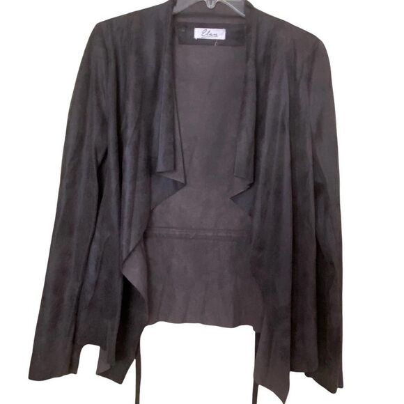 Elan Women's Brown Faux Leather Jacket Drape Collar Wrap Jacket Size Medium - Picture 1 of 9